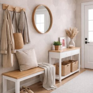 Modern tapet med geometrisk cirklar, beige/grå Non Woven